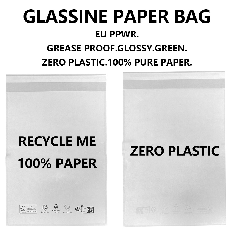 Mála Páipéar Glassine Comhlíontach Saincheaptha an AE PPWR Monaróir Pacáistiú In-athchúrsáilte Plaisteacha