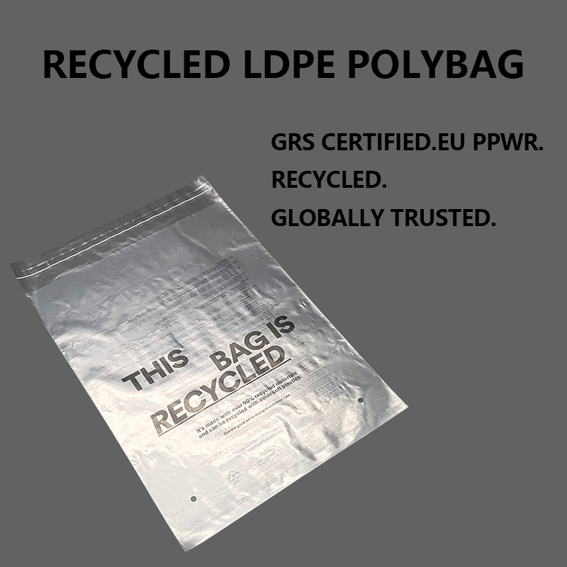 Polybag LDPE Athchúrsáilte Custom GRS PPWR an AE le haghaidh Pacáistiú Éadaí & Ríomhthráchtála